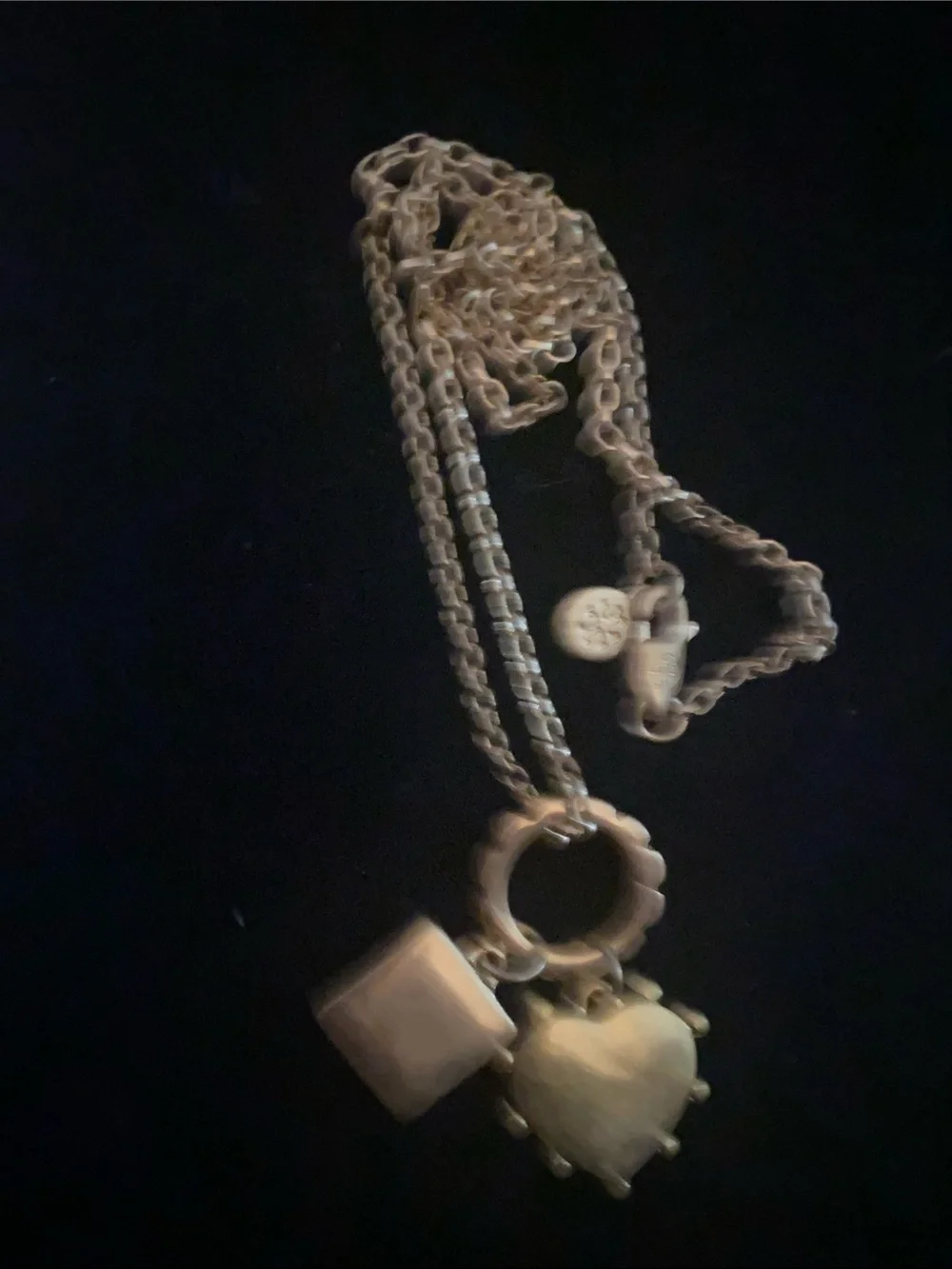Tory Gold-Tone Necklace with Blue Heart and Green Logo Charms